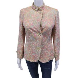 Akris Punto Womens Floral Print Button Down Jacket Multi Colored Cotton Size 8